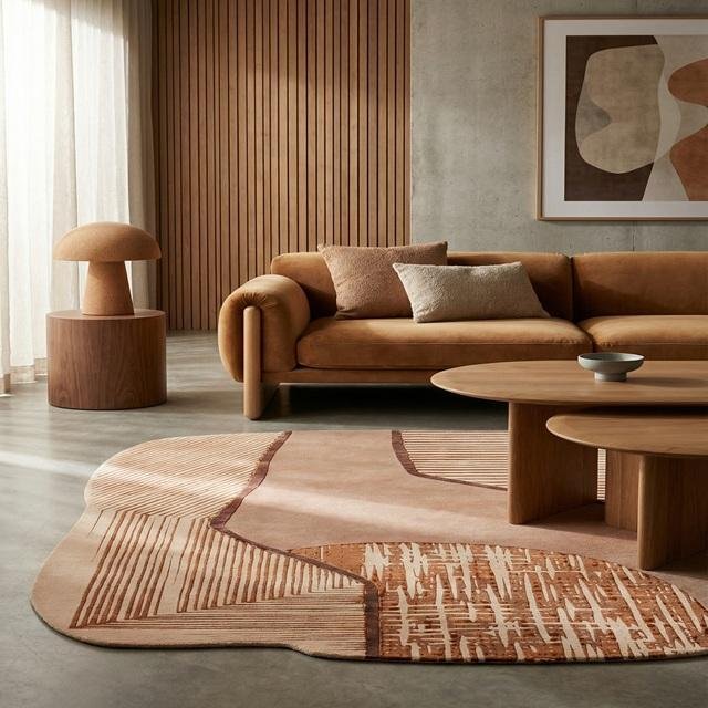 Erosion Rug Handmade 100% New Zealand Fine Wool Latex Canvas Backing Tufted Abstract Thick (0.6-1 In.) High Pile Pet Friendly